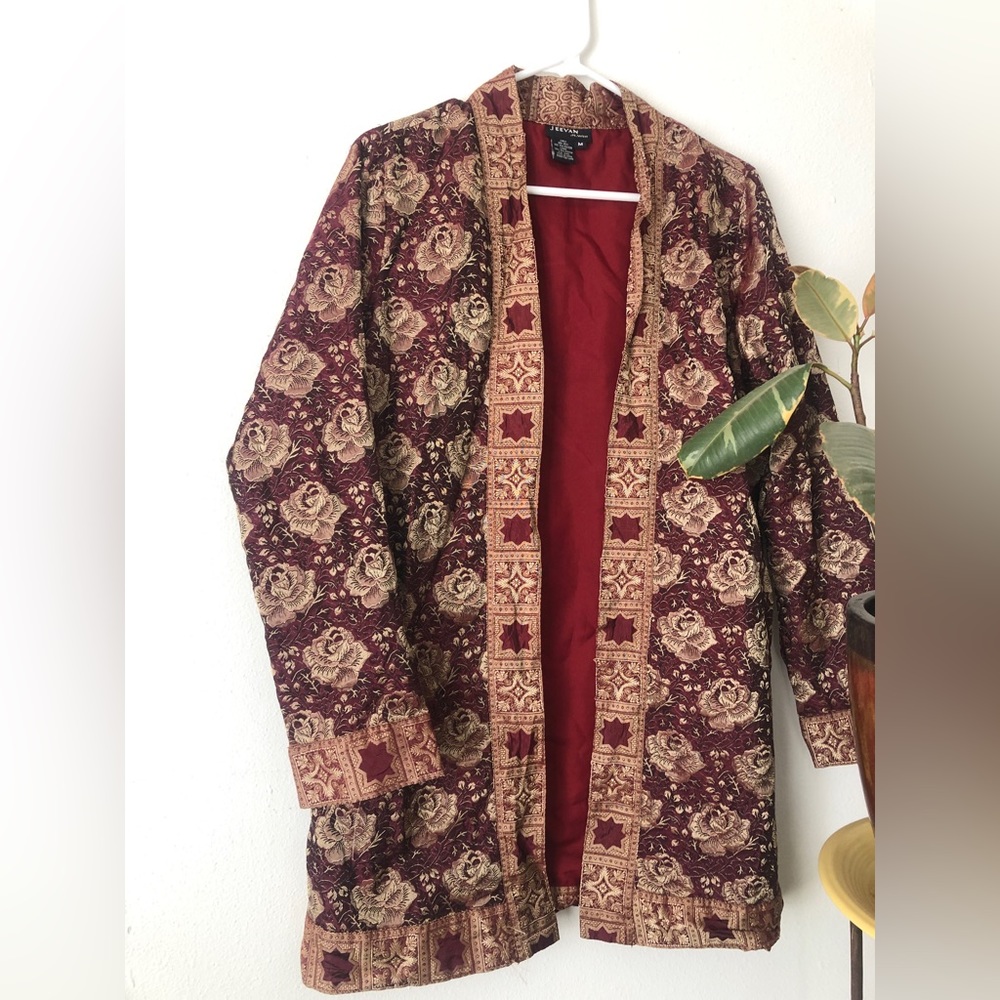 Silk blend red and gold floral jacket